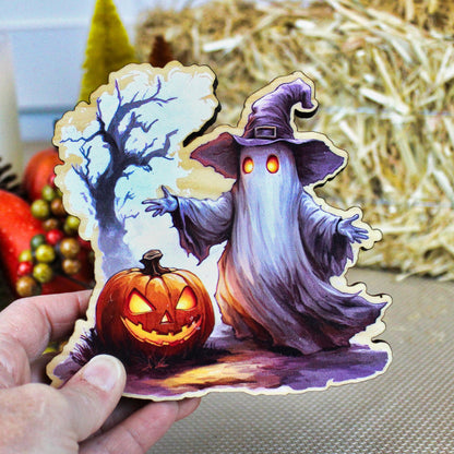 Personalized Halloween Ghost Shelf Sitter, Spooky Farmhouse Decor