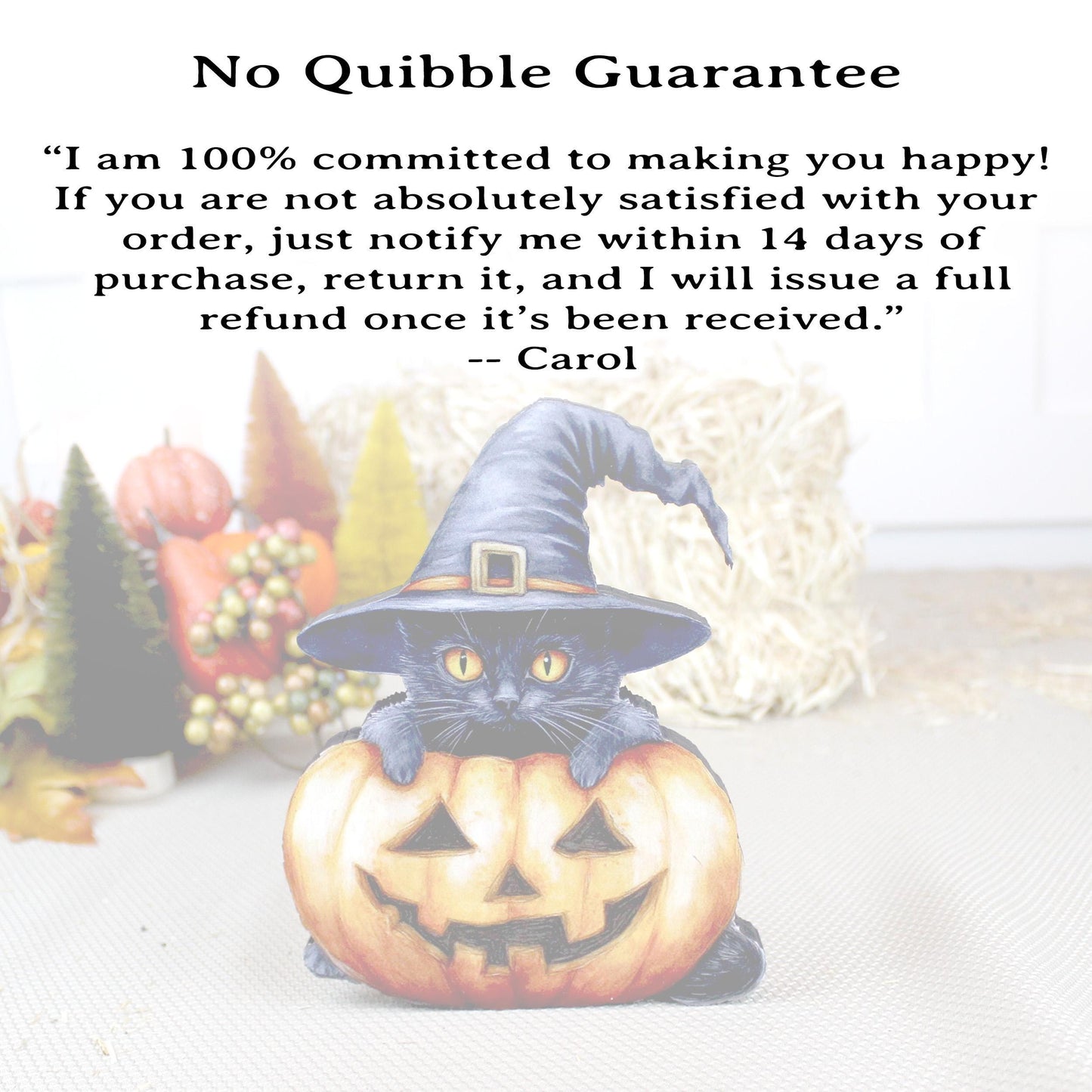 Personalized Halloween Black Cat with Pumpkin Shelf Sitter, Custom Name, Cute-Whimsical Décor Accent for Tiered Trays, Mantels & Shelves