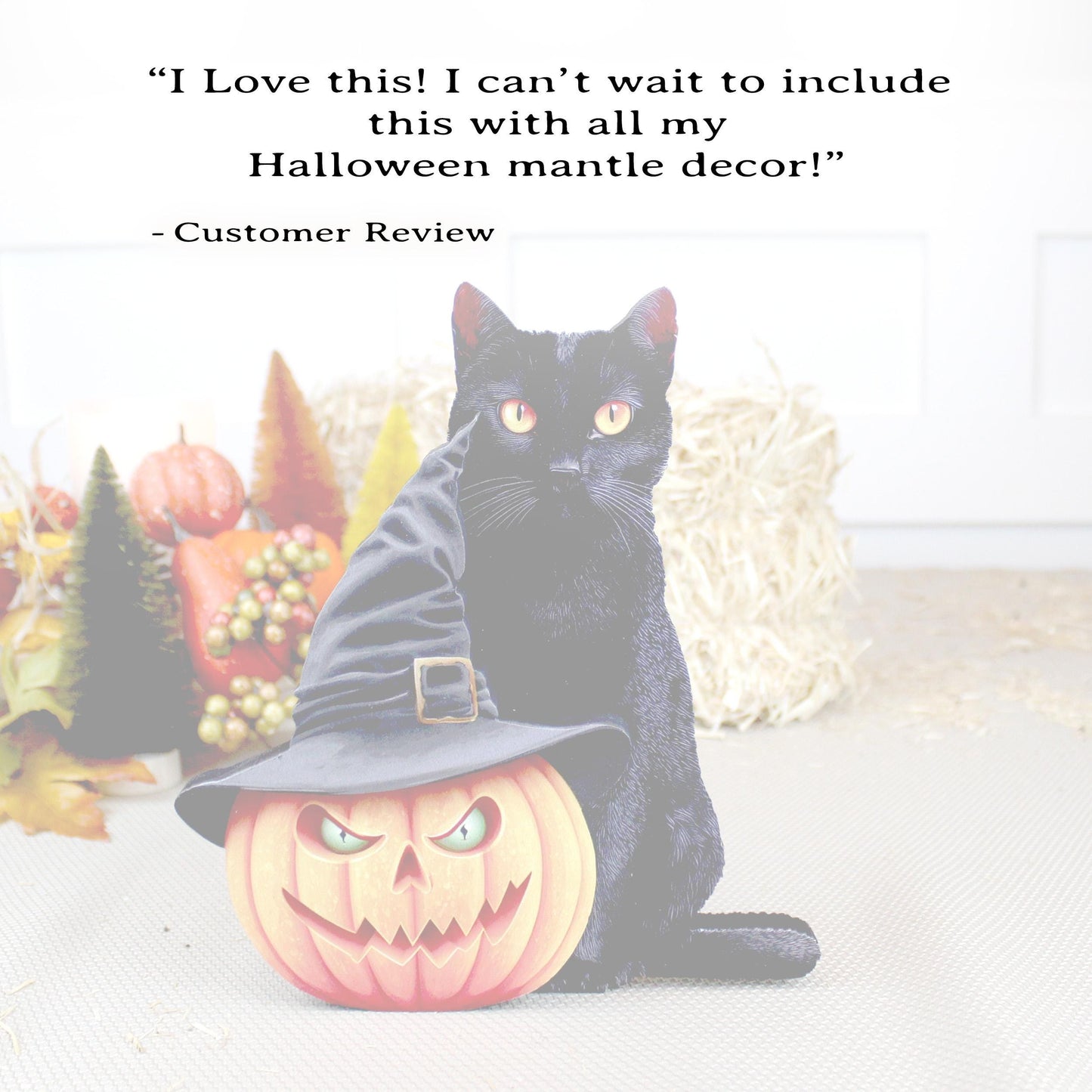 Personalized Halloween Pumpkin Shelf Sitter, Cat and Witch Hat Decor