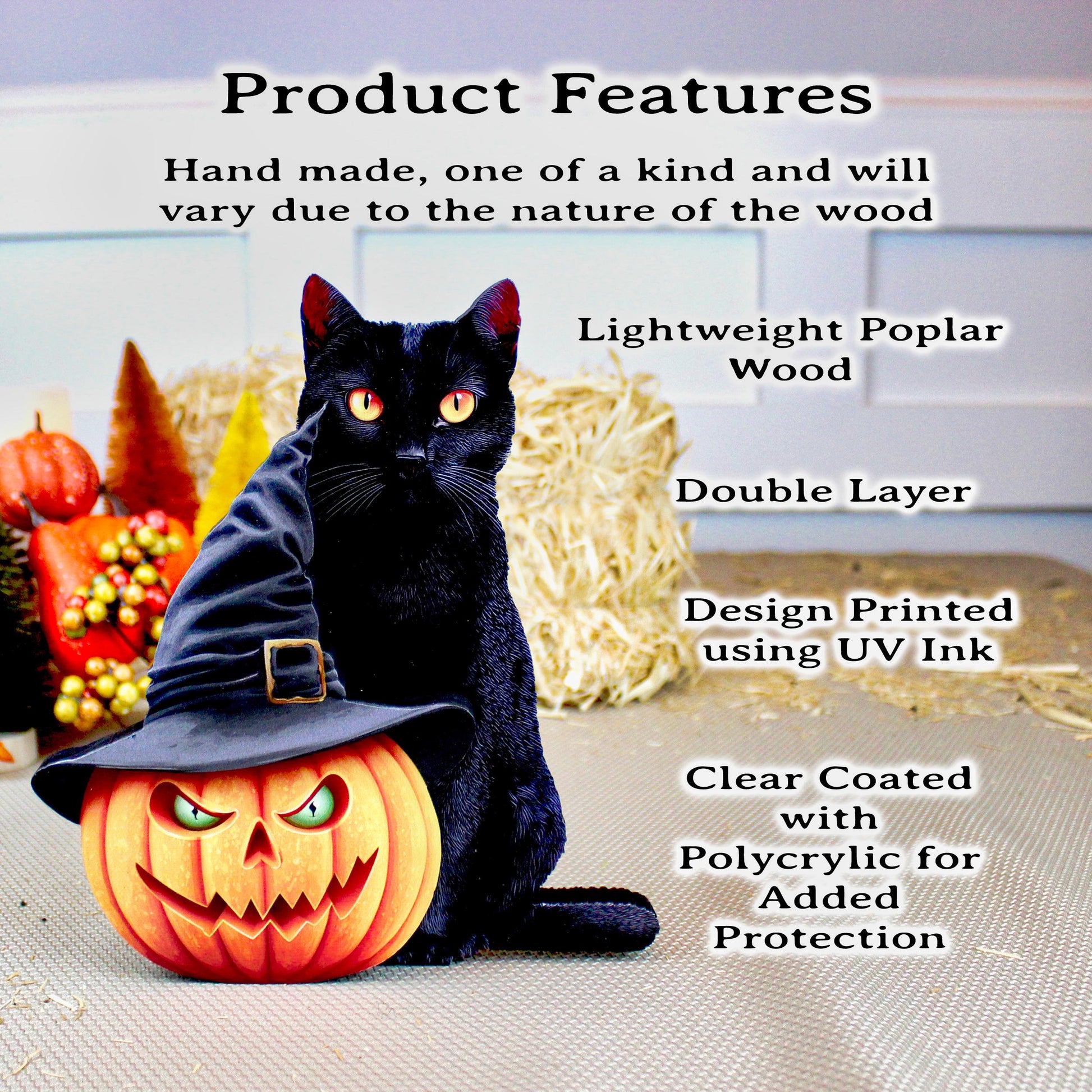 Custom Halloween Pumpkin with Cat, Personalized Shelf Sitter with Name, For Cat Lovers, Add a Soft Glow of Personality To Your Spooky Season