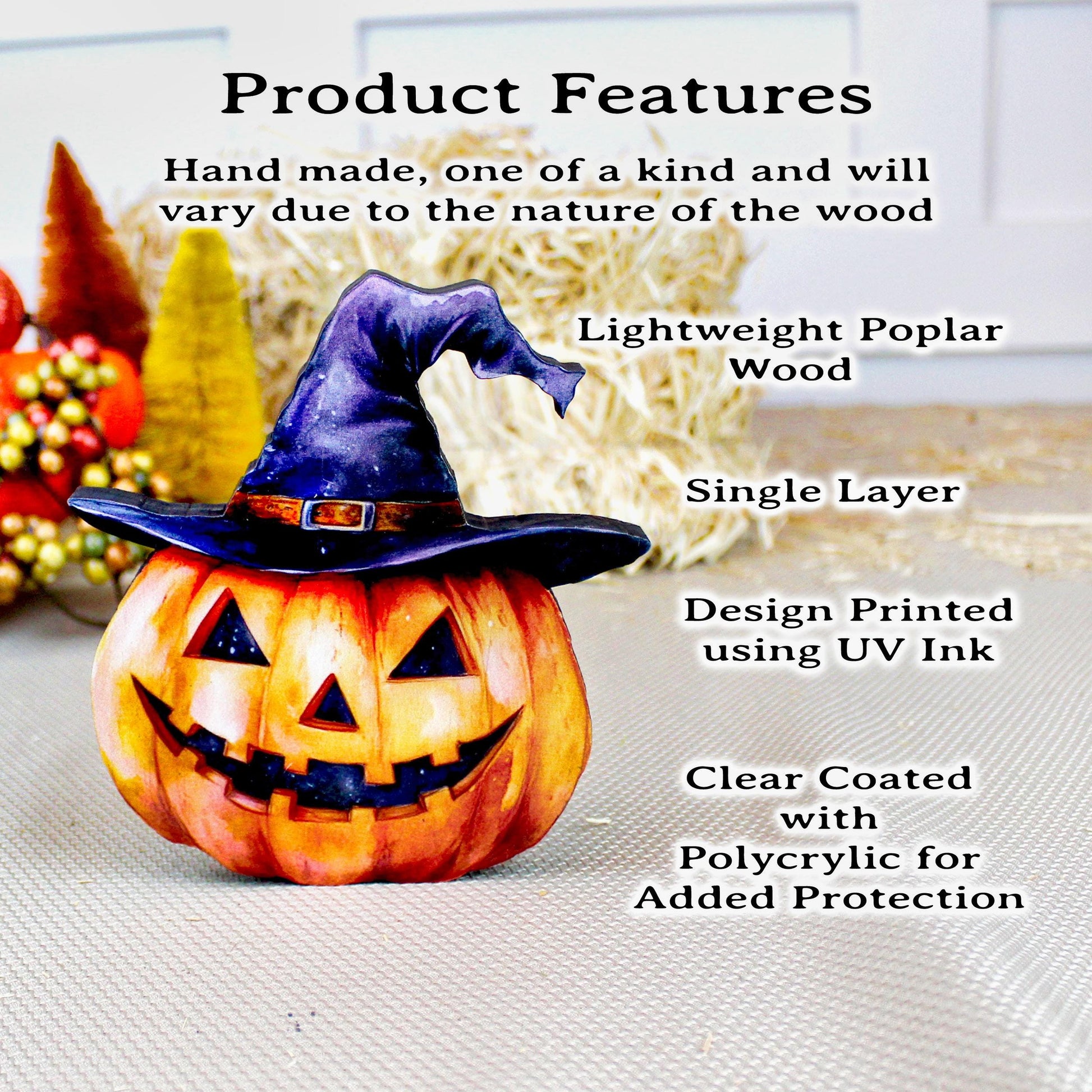 Personalized Halloween Pumpkin Shelf Sitter – Custom Name Jack-o’-Lantern with Witch Hat, Whimsy, Warmth, and Just a Little Witchy Charm