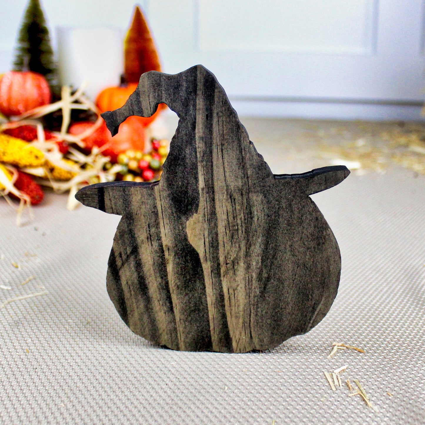 Personalized Halloween Pumpkin Shelf Sitter – Custom Name Jack-o’-Lantern with Witch Hat, Whimsy, Warmth, and Just a Little Witchy Charm