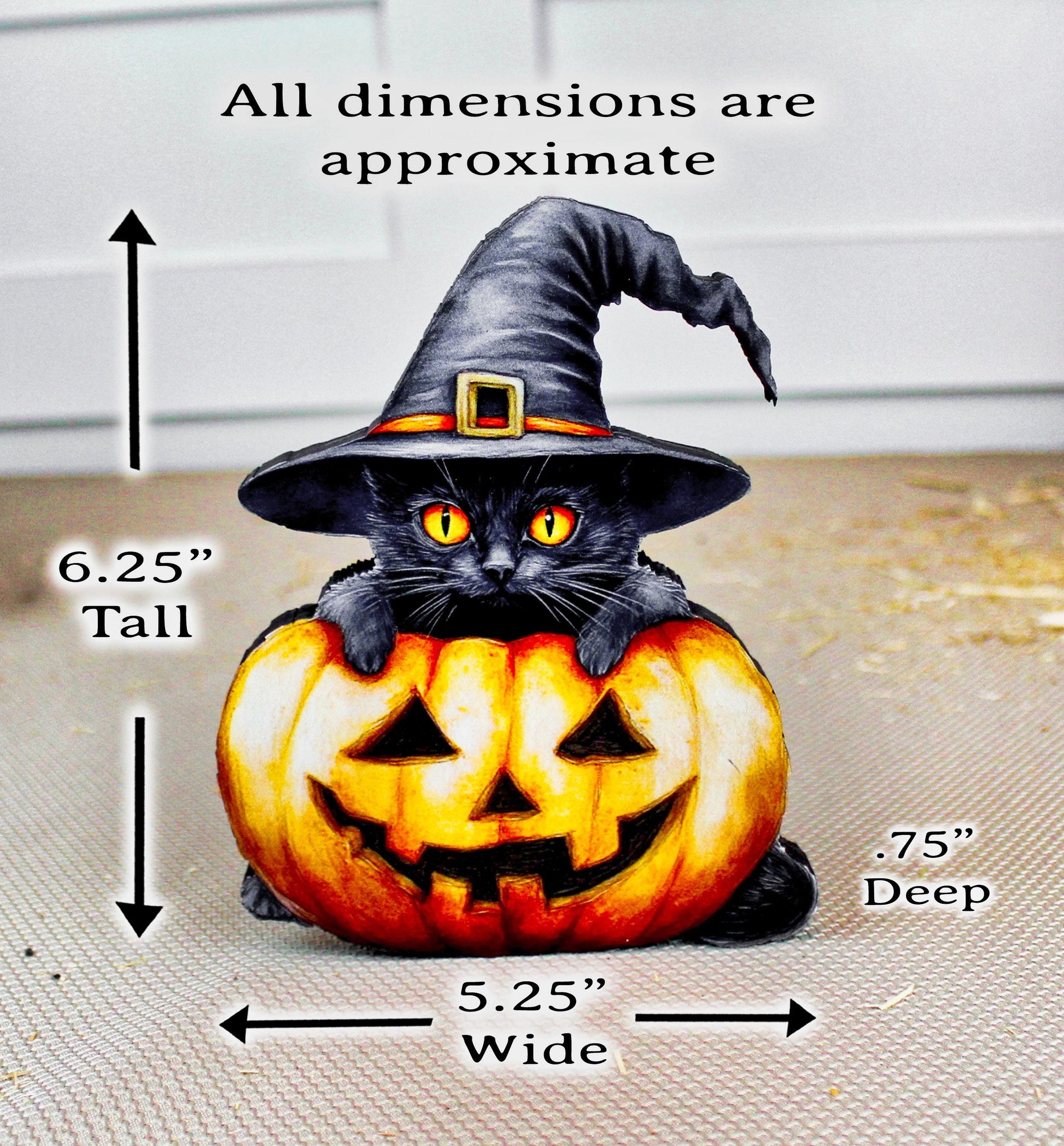 Personalized Halloween Black Cat with Pumpkin Shelf Sitter, Custom Name, Cute-Whimsical Décor Accent for Tiered Trays, Mantels & Shelves