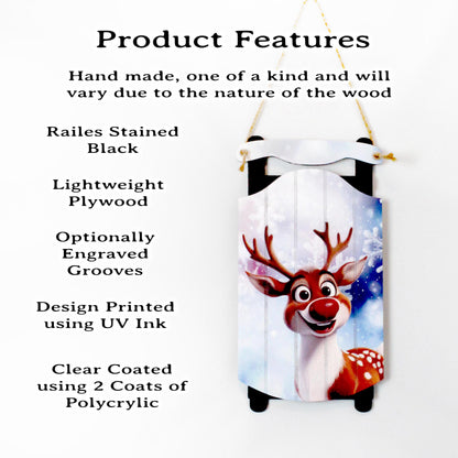Rudolph Sled Wall Hanging – Personalize Red-Nosed Reindeer Sign for Storybook Holiday Cheer. Little Eyes Will Light Up When They See Rudolph