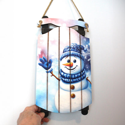 Christmas Sled Wall Hanging – Personalizable Snowman Sign That Welcomes Winter, Your Wall’s Invitation To Sip Cocoa And Breathe In The Magic