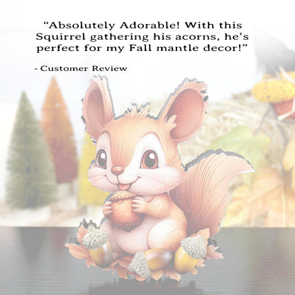 Personalized Fall Squirrel Shelf Sitter – Autumn Woodland Decor