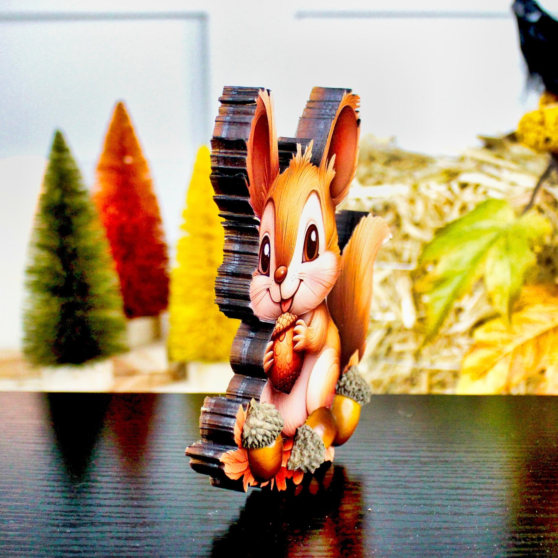Fall Squirrel Shelf Sitter – “Autumn Joy” Personalized Woodland Critter Gift, Kids Room or Nursery Decor, Made from Solid Poplar Wood