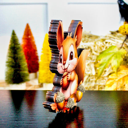 Fall Squirrel Shelf Sitter – “Autumn Joy” Personalized Woodland Critter Gift, Kids Room or Nursery Decor, Made from Solid Poplar Wood