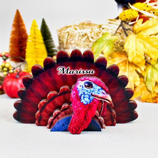 Turkey Shelf Sitter – Personalized Thanksgiving Decor with Name, Rustic Fall Farmhouse Table Accent, Made from Solid Pine Wood