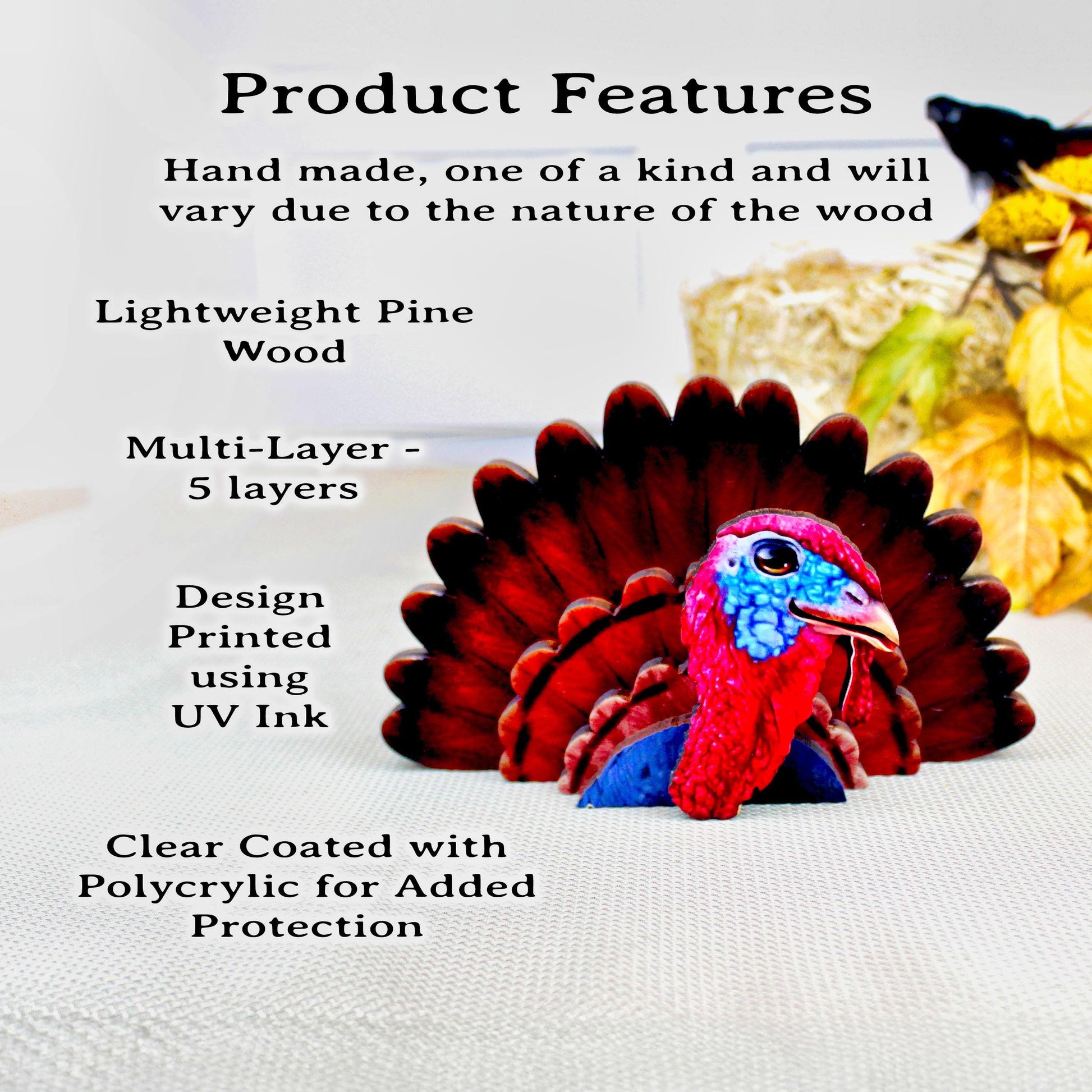 Turkey Shelf Sitter – Personalized Thanksgiving Decor with Name, Rustic Fall Farmhouse Table Accent, Made from Solid Pine Wood