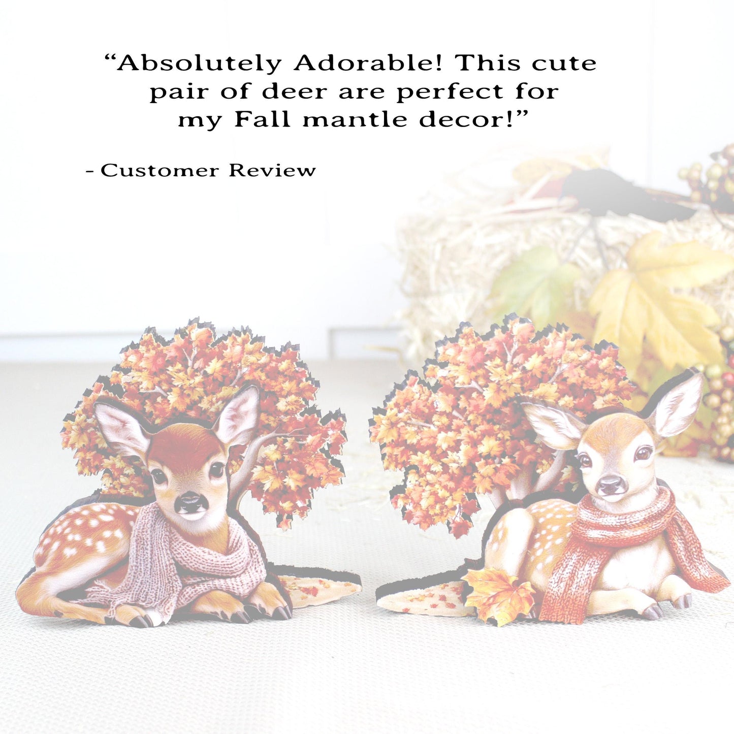 Autumn Deer Shelf Sitters, Set of 2, Can be Personalized, Two Styles, Soft Woodland Charm For Cozy Fall Days, Sweet Fawns In Scarves