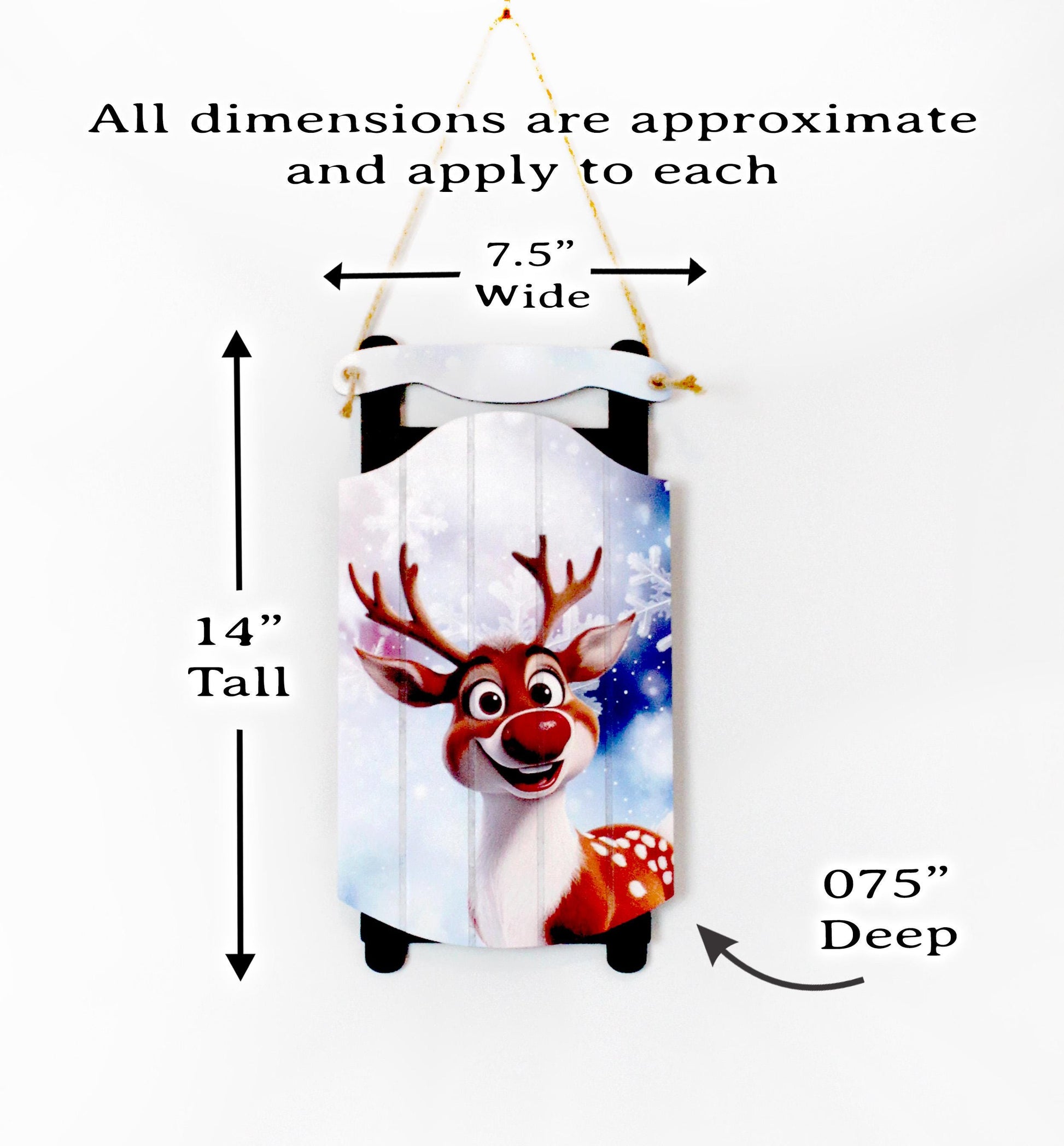 Rudolph Sled Wall Hanging – Personalize Red-Nosed Reindeer Sign for Storybook Holiday Cheer. Little Eyes Will Light Up When They See Rudolph