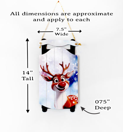 Rudolph Sled Wall Hanging – Personalize Red-Nosed Reindeer Sign for Storybook Holiday Cheer. Little Eyes Will Light Up When They See Rudolph