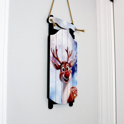 Rudolph Sled Wall Hanging – Personalize Red-Nosed Reindeer Sign for Storybook Holiday Cheer. Little Eyes Will Light Up When They See Rudolph