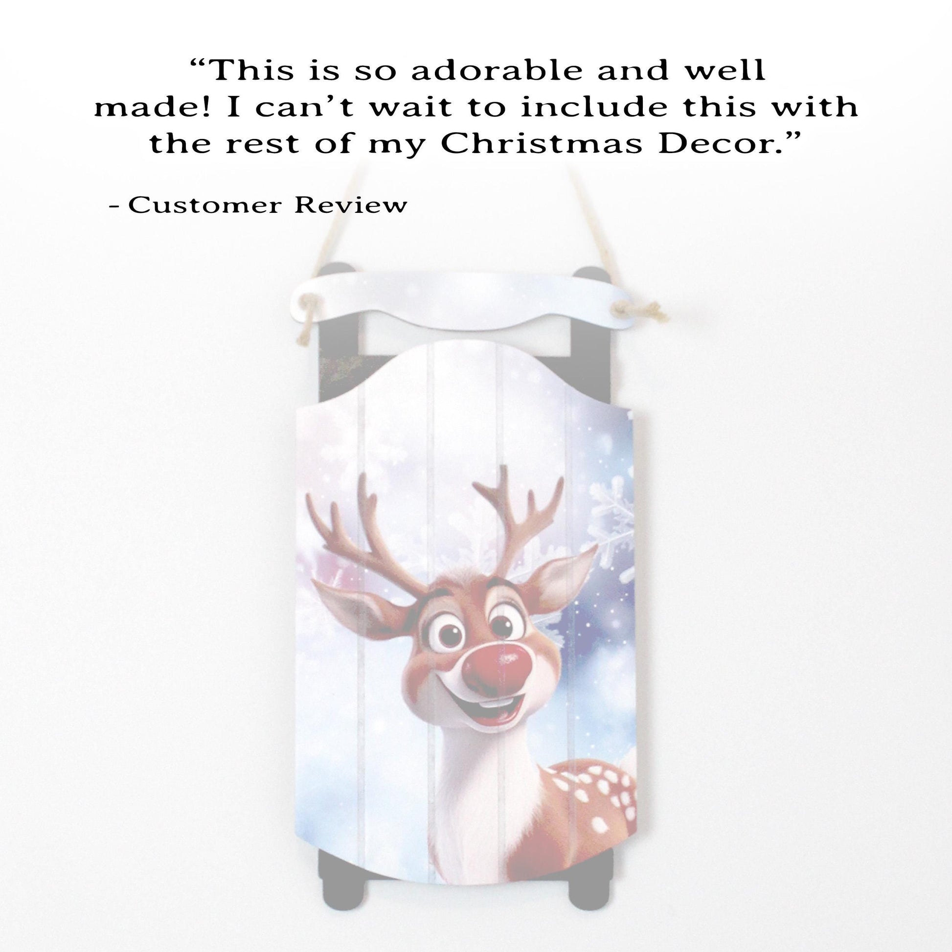 Rudolph Sled Wall Hanging – Personalize Red-Nosed Reindeer Sign for Storybook Holiday Cheer. Little Eyes Will Light Up When They See Rudolph