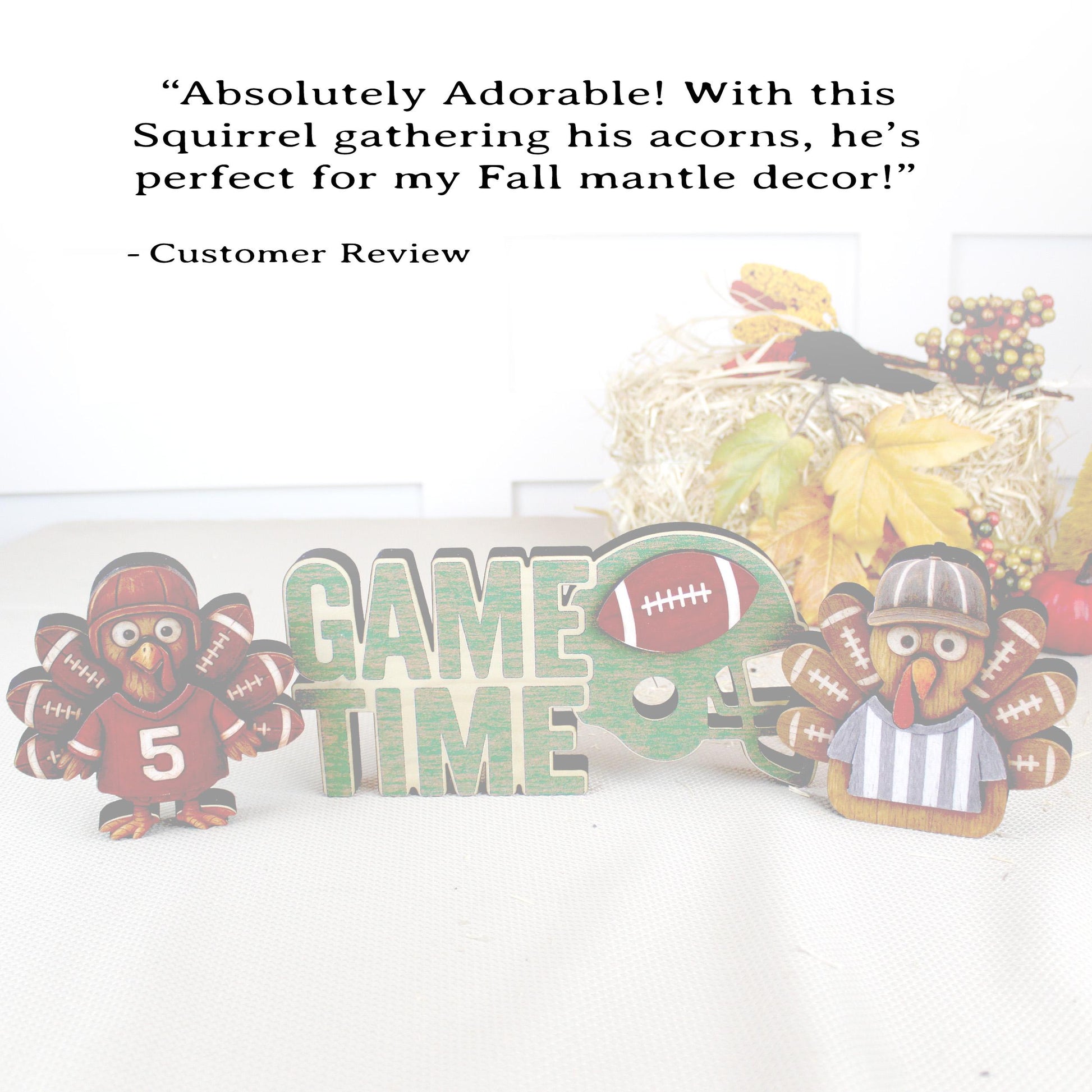 Football Turkey Shelf Sitter Set – “Game Time” Sign, Player & Referee, Personalized Jersey, Multi-Layered , a Touchdown of Team Spirit