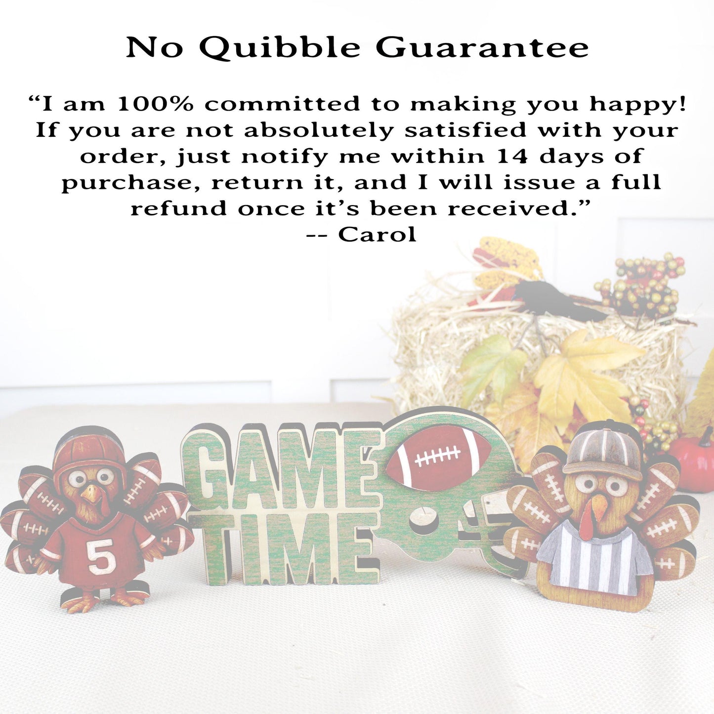 Football Turkey Shelf Sitter Set – “Game Time” Sign, Player & Referee, Personalized Jersey, Multi-Layered , a Touchdown of Team Spirit
