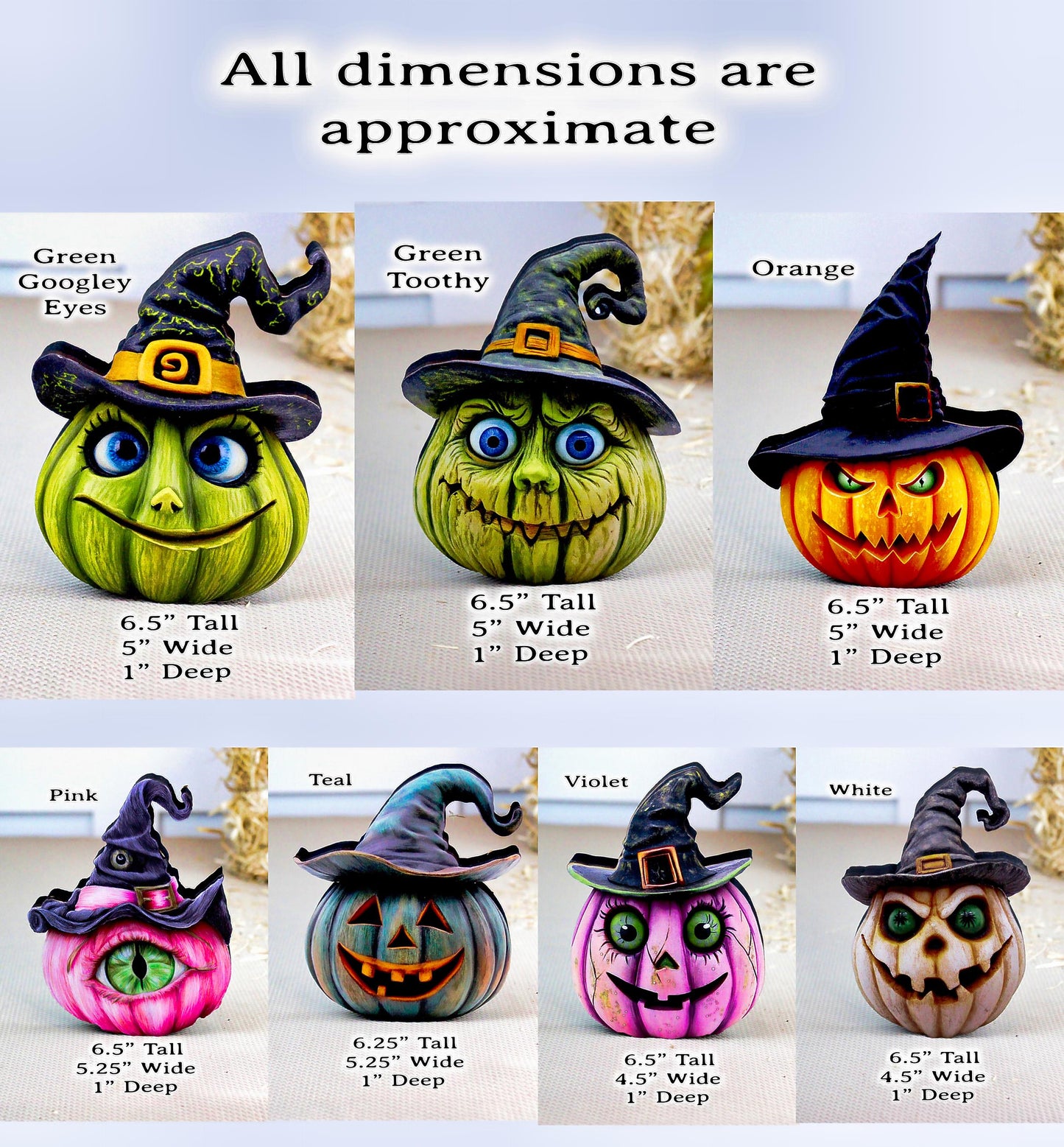 Witch Hats and Pumpkins Shelf Sitters – Set of 7 or Singles, Personalized, Multi-Layer Poplar & Pine Halloween Decor. A whimsical addition