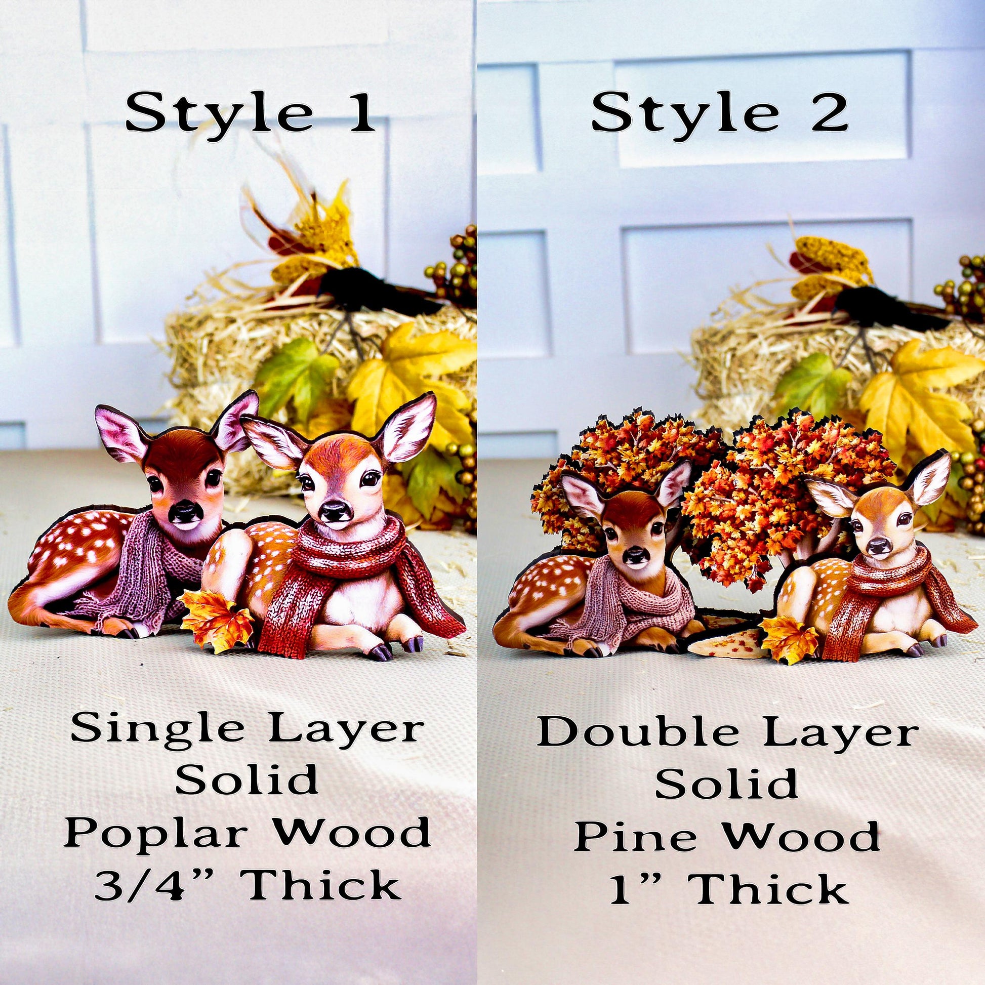 Autumn Deer Shelf Sitters, Set of 2, Can be Personalized, Two Styles, Soft Woodland Charm For Cozy Fall Days, Sweet Fawns In Scarves