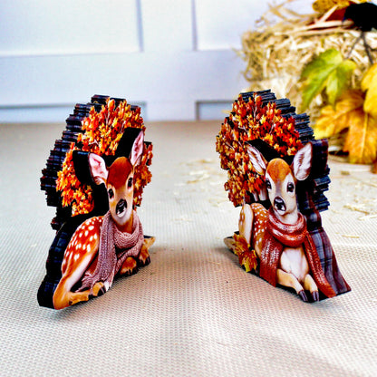 Autumn Deer Shelf Sitters, Set of 2, Can be Personalized, Two Styles, Soft Woodland Charm For Cozy Fall Days, Sweet Fawns In Scarves