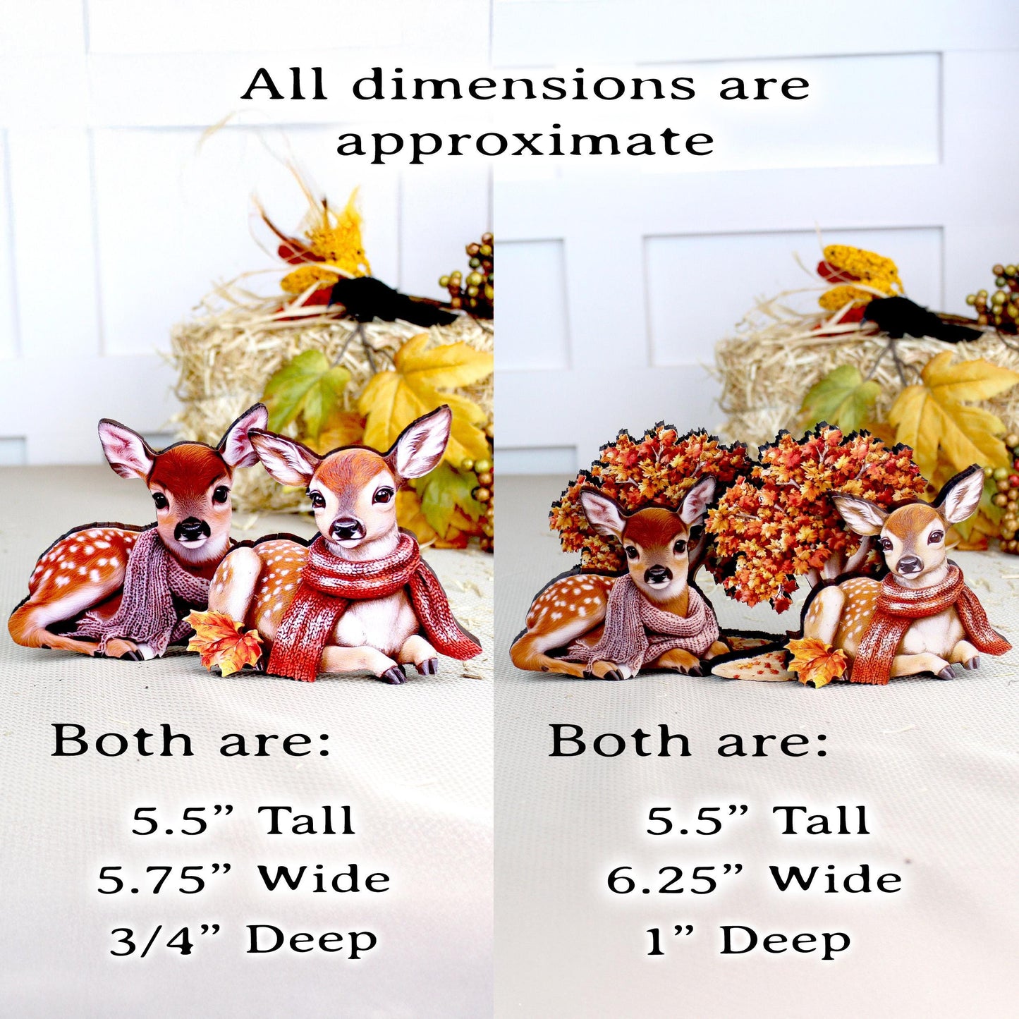 Autumn Deer Shelf Sitters, Set of 2, Can be Personalized, Two Styles, Soft Woodland Charm For Cozy Fall Days, Sweet Fawns In Scarves