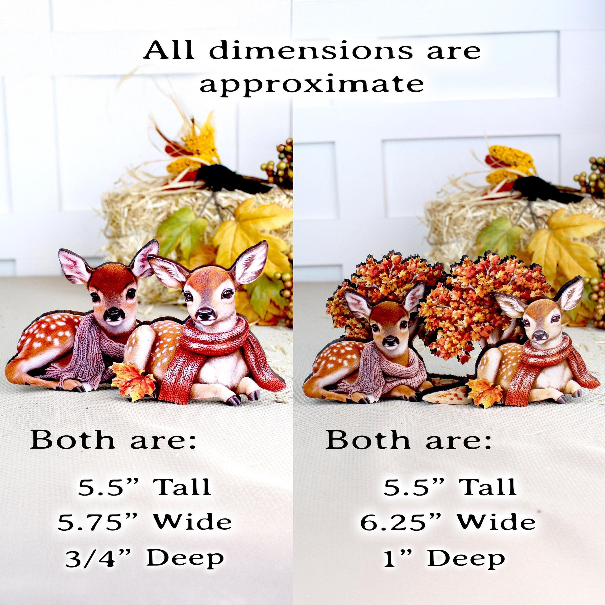 Autumn Deer Shelf Sitters, Set of 2, Can be Personalized, Two Styles, Soft Woodland Charm For Cozy Fall Days, Sweet Fawns In Scarves