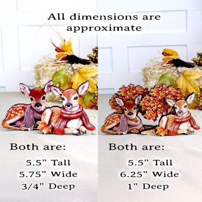 Autumn Deer Shelf Sitters, Set of 2, Can be Personalized, Two Styles, Soft Woodland Charm For Cozy Fall Days, Sweet Fawns In Scarves