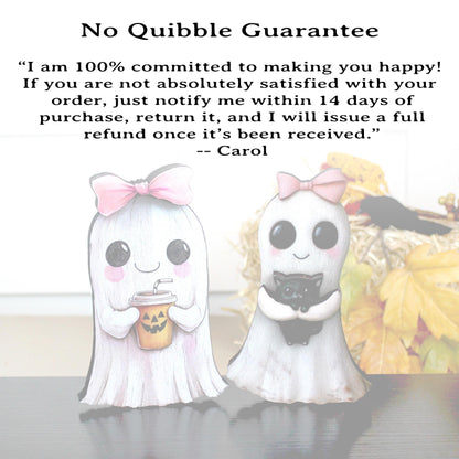 Ghost Shelf Sitters – Personalized Girl Ghosts with Pink Bows, UV-Printed Poplar Wood Halloween Decor, Sweetly Spooky & Irresistibly Cute