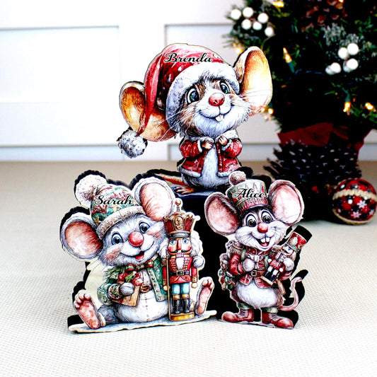 Christmas Mouse Shelf Sitters, Wooden Trio or Singles, Personalized Name, Nutcracker Holiday Mantel Decor. Tiny heroes - big personalities