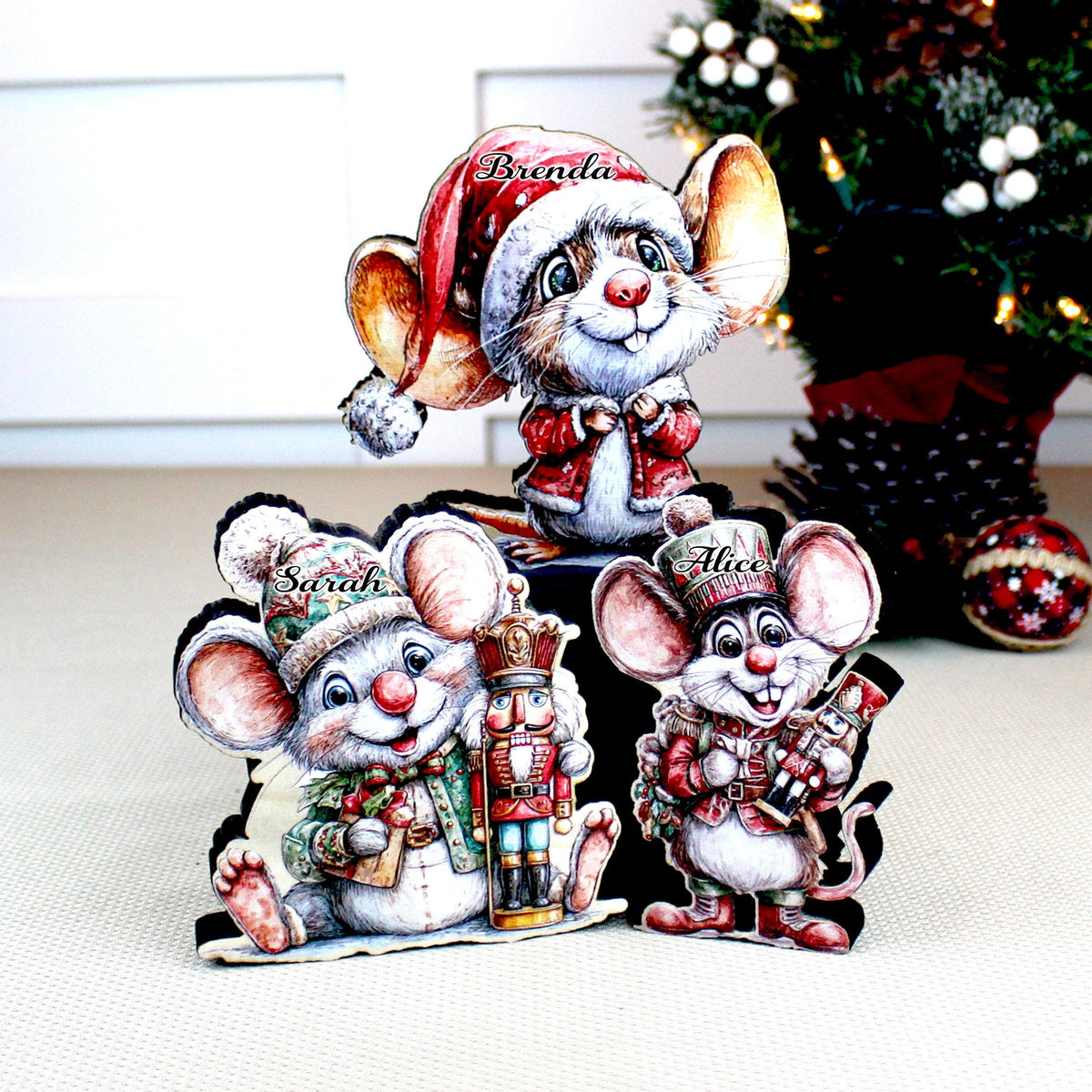 Christmas Mouse Shelf Sitters, Holiday Mantel Decor, Can be Personalized