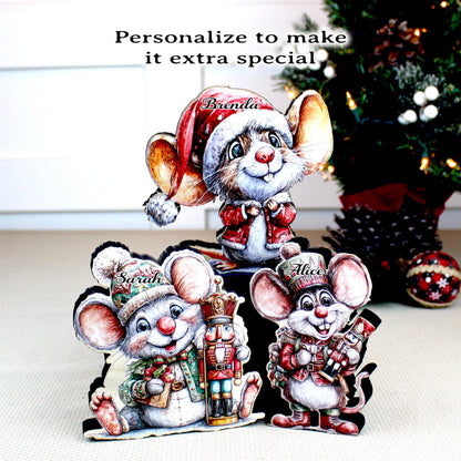 Christmas Mouse Shelf Sitters, Wooden Trio or Singles, Personalized Name, Nutcracker Holiday Mantel Decor. Tiny heroes - big personalities