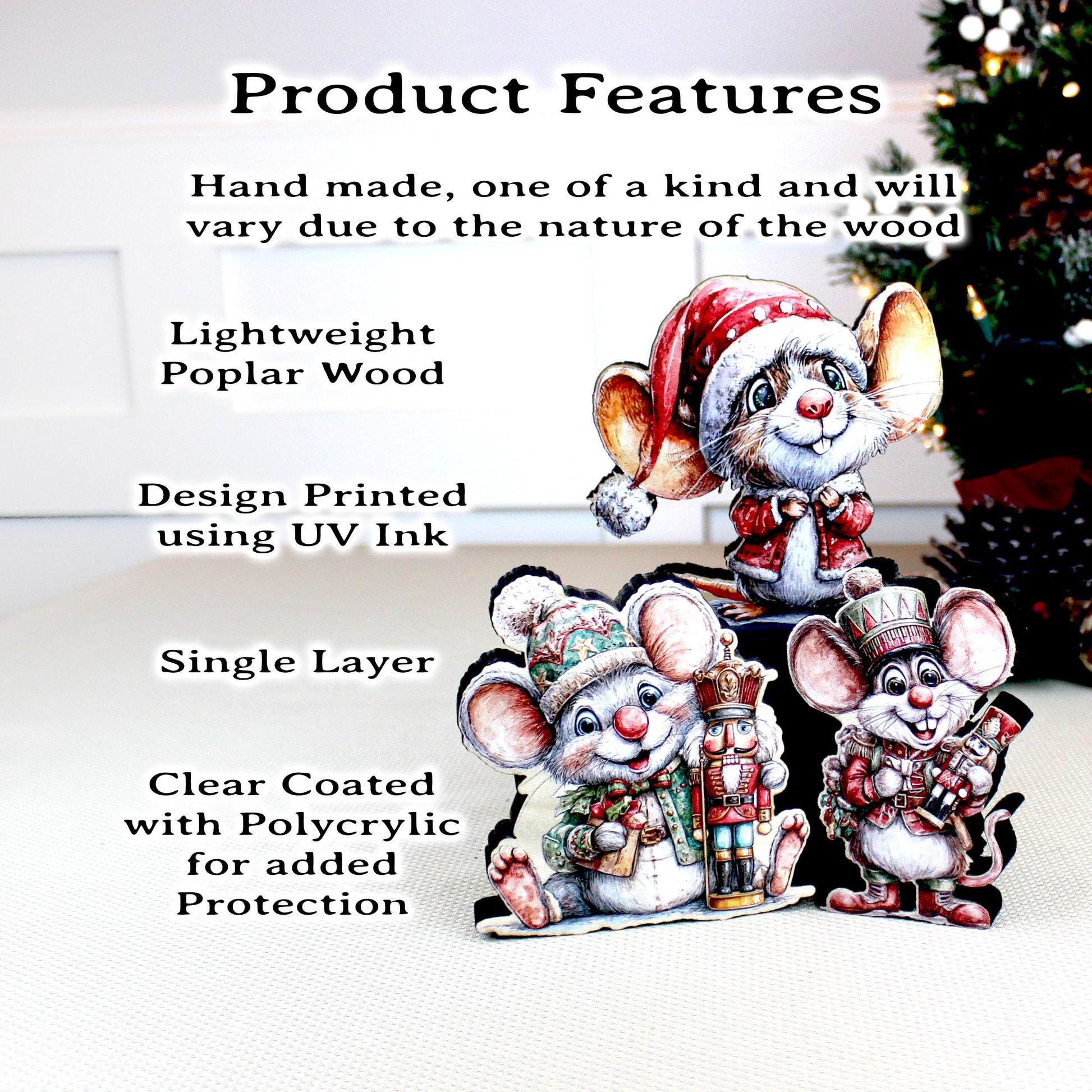 Christmas Mouse Shelf Sitters, Wooden Trio or Singles, Personalized Name, Nutcracker Holiday Mantel Decor. Tiny heroes - big personalities