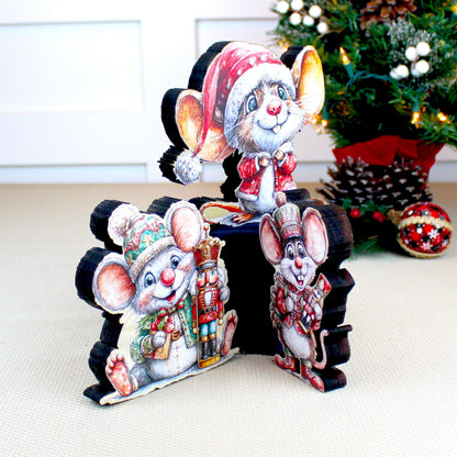 Christmas Mouse Shelf Sitters, Wooden Trio or Singles, Personalized Name, Nutcracker Holiday Mantel Decor. Tiny heroes - big personalities