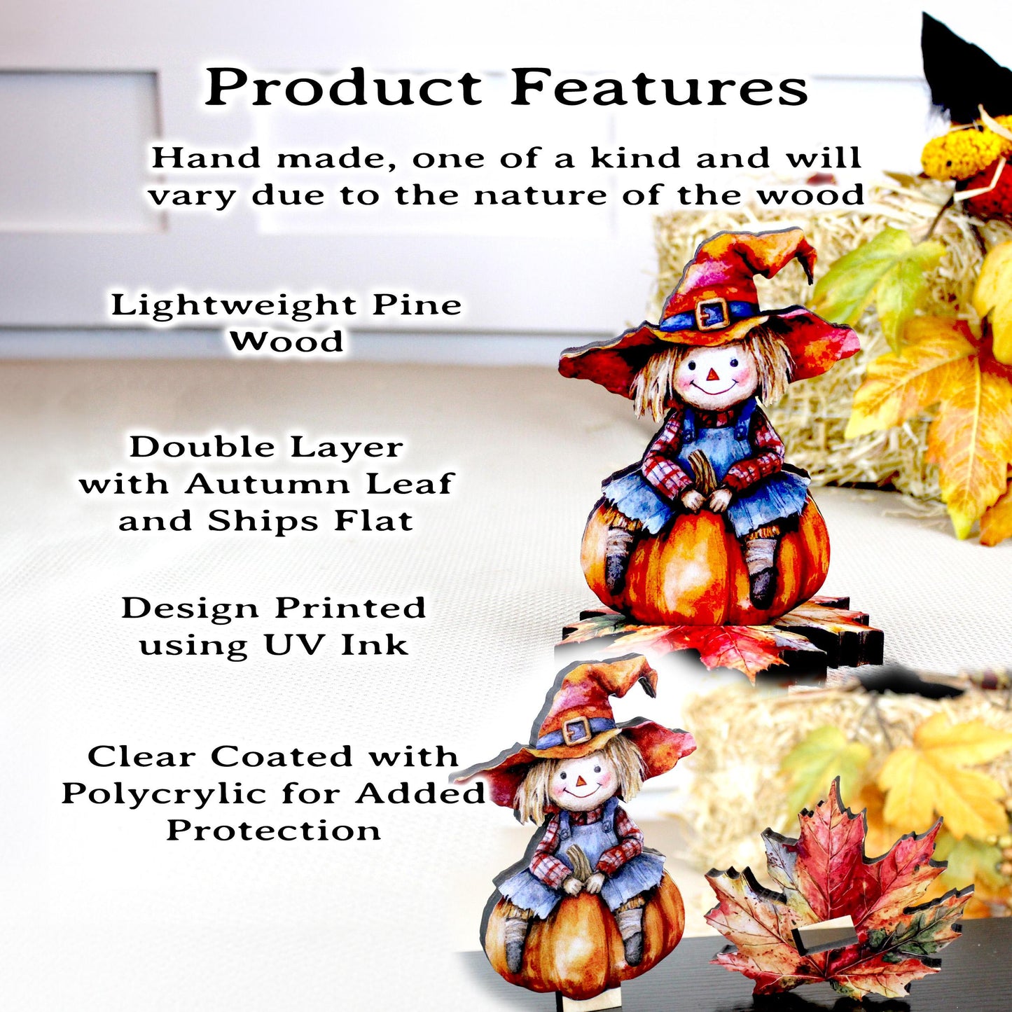 Fall Scarecrow Shelf Sitter – Harvest-Heart Happiness, for Your Autumn Décor, Kids Room or Nursery Decor, Made from Solid Pine Wood