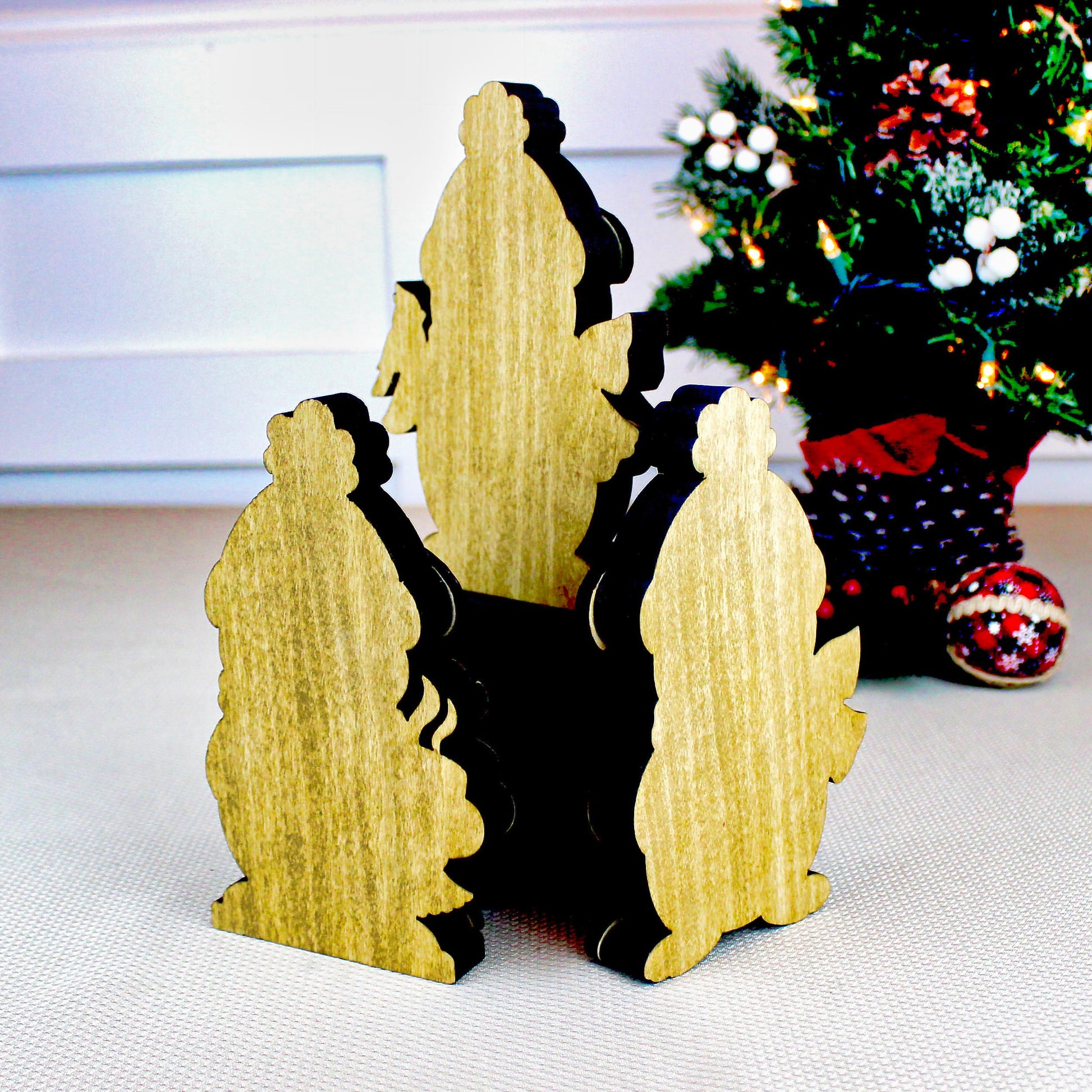 Christmas Penguin Shelf Sitters – Set of 3, Single or Multi-Layer, Personalized Names, Holiday Mantel Decor, Three Waddlers = Winter Joy
