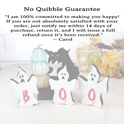 Rustic Halloween Shelf Decor – Handcrafted Wooden Pumpkins, Ghosts & Black Cat – Modern Farmhouse Mantel Display