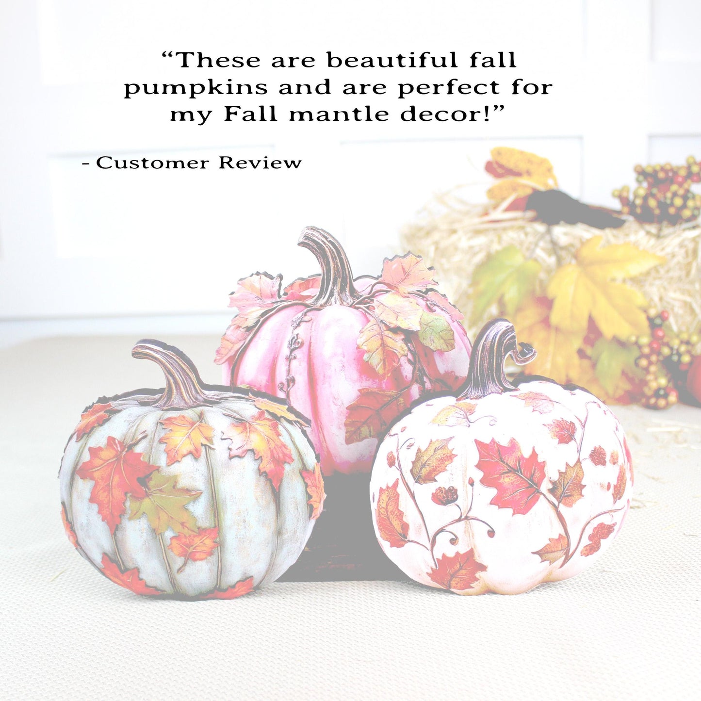 Personalized Fall Pumpkin Shelf Sitters Set of 3 – Custom Unique Pastel Pumpkins with Fall Leaves, A cozy trio that whispers “welcome fall”