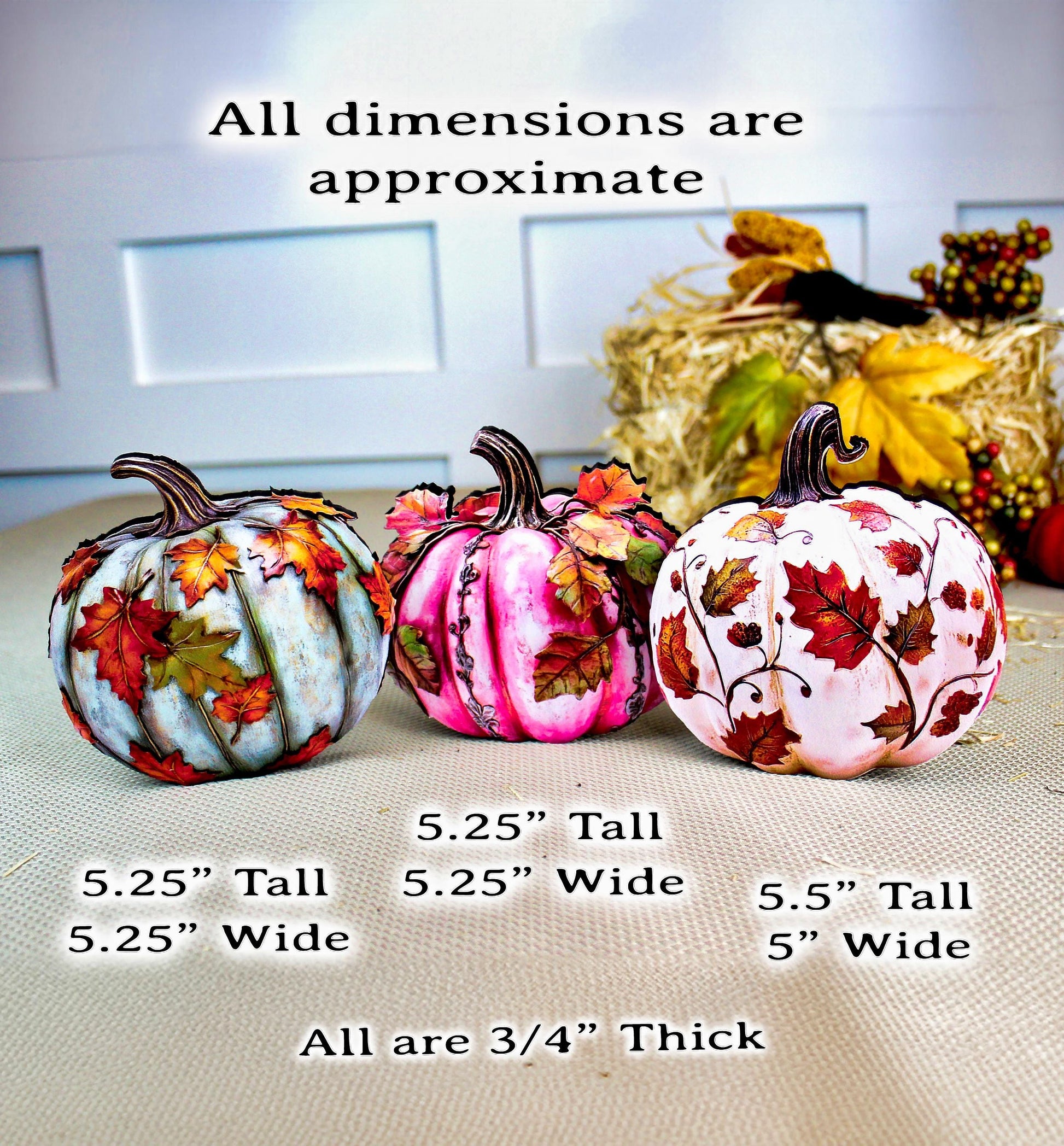 Personalized Fall Pumpkin Shelf Sitters Set of 3 – Custom Unique Pastel Pumpkins with Fall Leaves, A cozy trio that whispers “welcome fall”