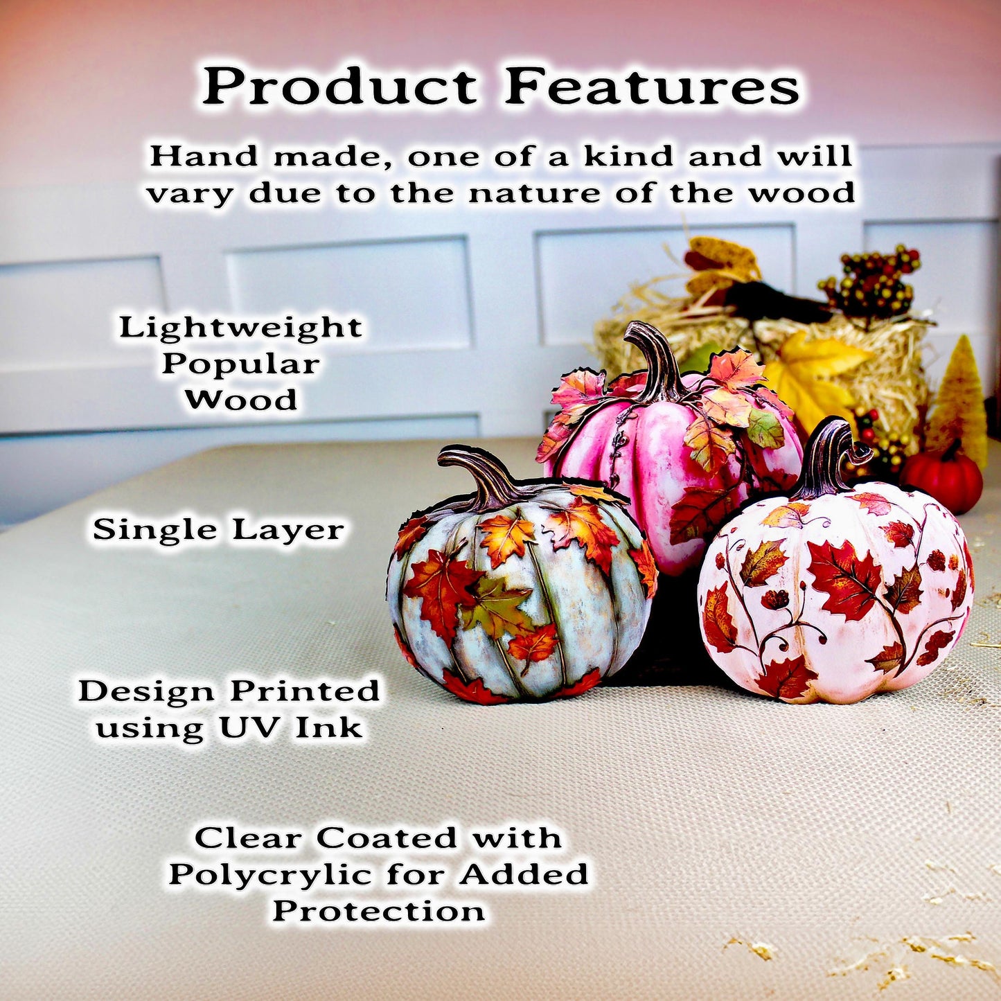 Personalized Fall Pumpkin Shelf Sitters – Poplar Wood, Set of 3