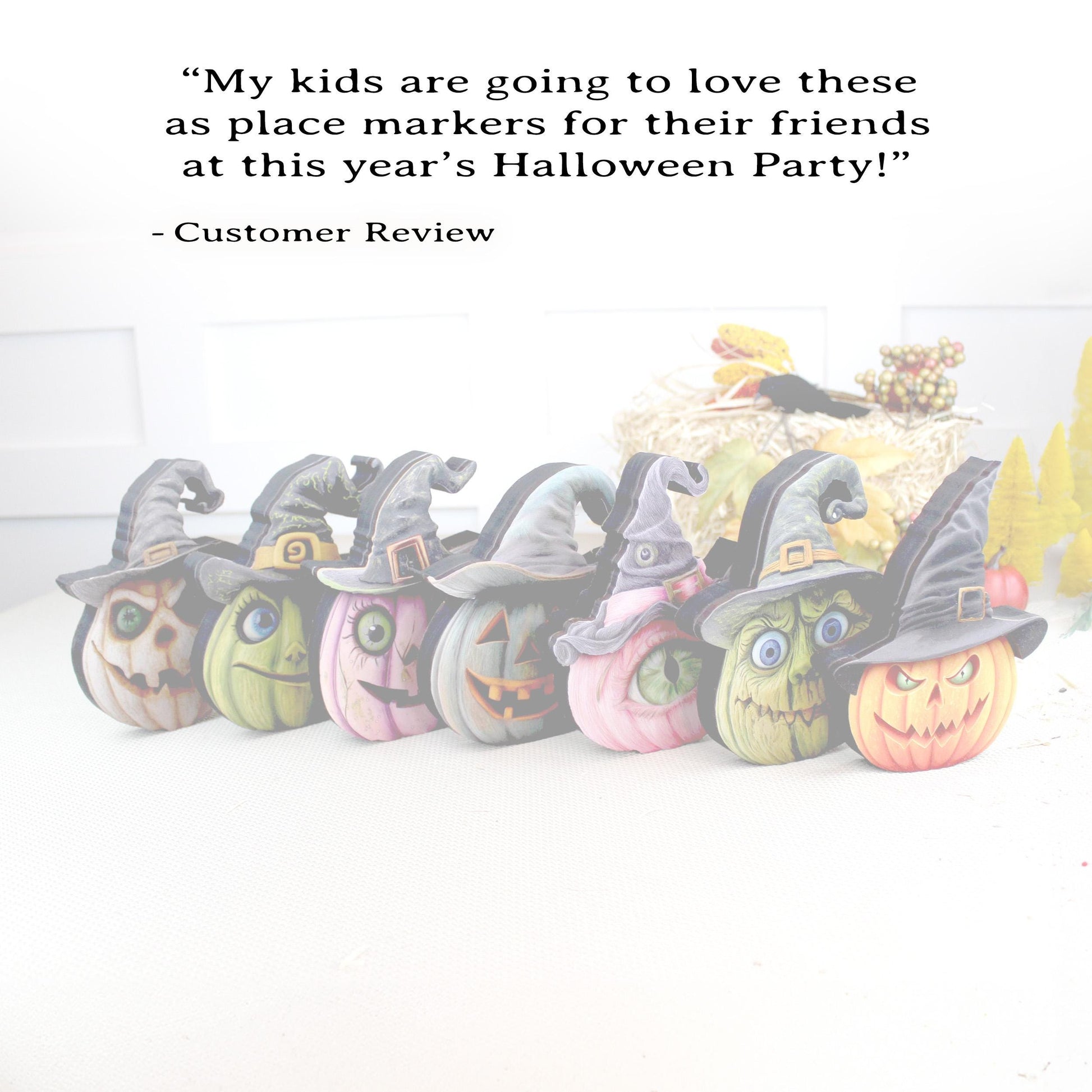 Witch Hats and Pumpkins Shelf Sitters – Set of 7 or Singles, Personalized, Multi-Layer Poplar & Pine Halloween Decor. A whimsical addition