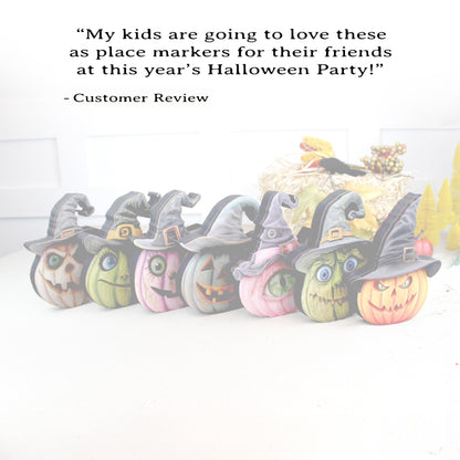 Witch Hats and Pumpkins Shelf Sitters – Set of 7 or Singles, Personalized, Multi-Layer Poplar & Pine Halloween Decor. A whimsical addition