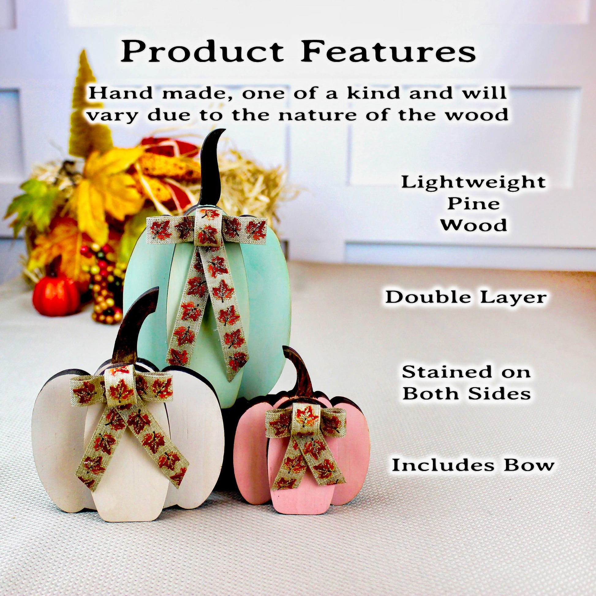 Set of 3 Pumpkin Shelf Sitters – Round or Straight Style, Personalized Fall Pumpkins, 1" Thick Wooden Mantel Decor, Soft, Cozy Autumn Charm