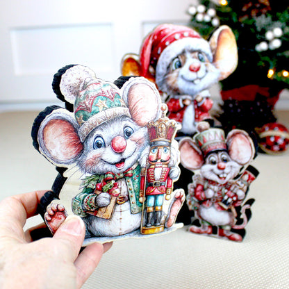Christmas Mouse Shelf Sitters, Wooden Trio or Singles, Personalized Name, Nutcracker Holiday Mantel Decor. Tiny heroes - big personalities