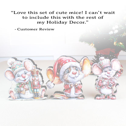 Christmas Mouse Shelf Sitters, Wooden Trio or Singles, Personalized Name, Nutcracker Holiday Mantel Decor. Tiny heroes - big personalities