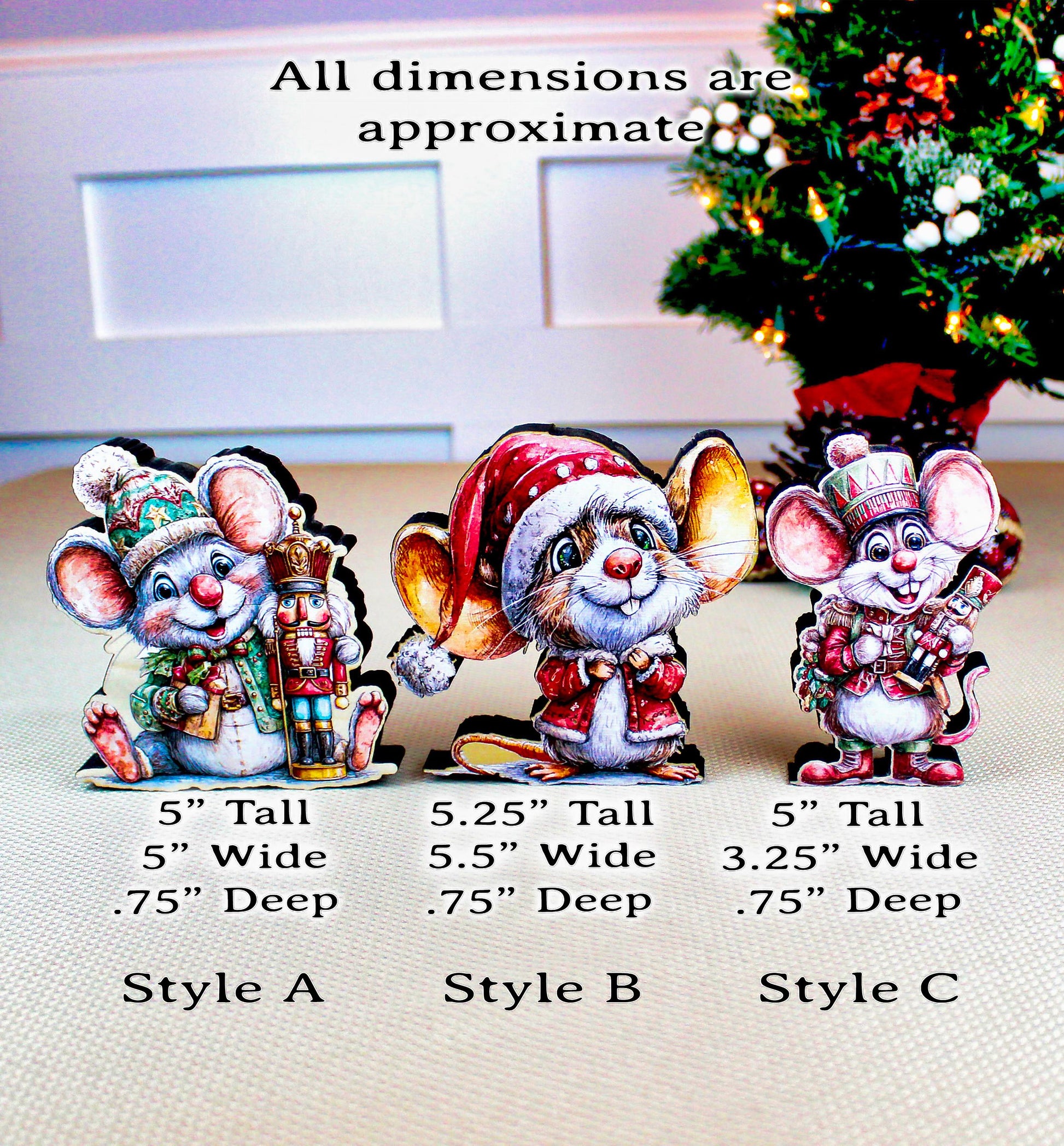 Christmas Mouse Shelf Sitters, Wooden Trio or Singles, Personalized Name, Nutcracker Holiday Mantel Decor. Tiny heroes - big personalities