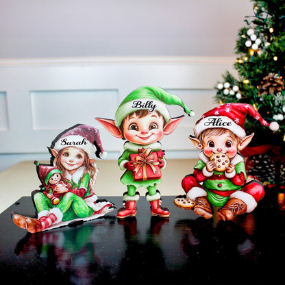 Set of 3 Christmas Elf Shelf Sitters, Wooden Holiday Mantel Decor. Three Merry Helpers, One Cozy Story