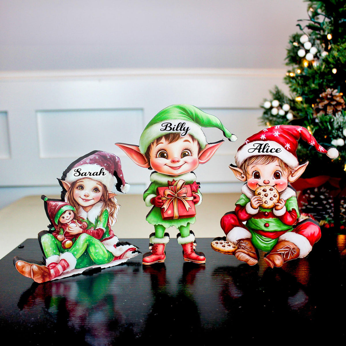 Christmas Elf Shelf Sitters, Set of 3, Holiday Mantel Decor