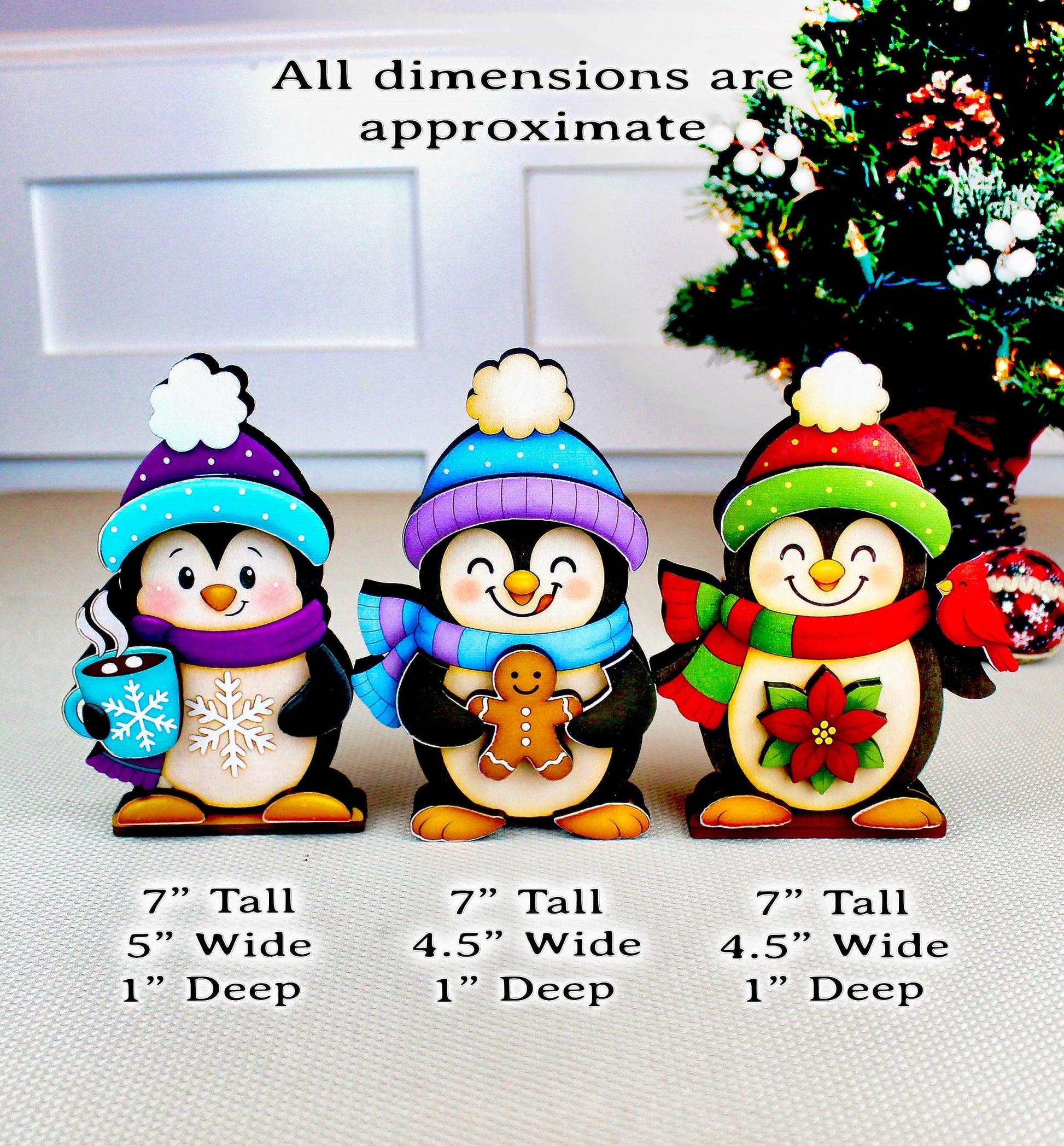Christmas Penguin Shelf Sitters – Set of 3, Single or Multi-Layer, Personalized Names, Holiday Mantel Decor, Three Waddlers = Winter Joy