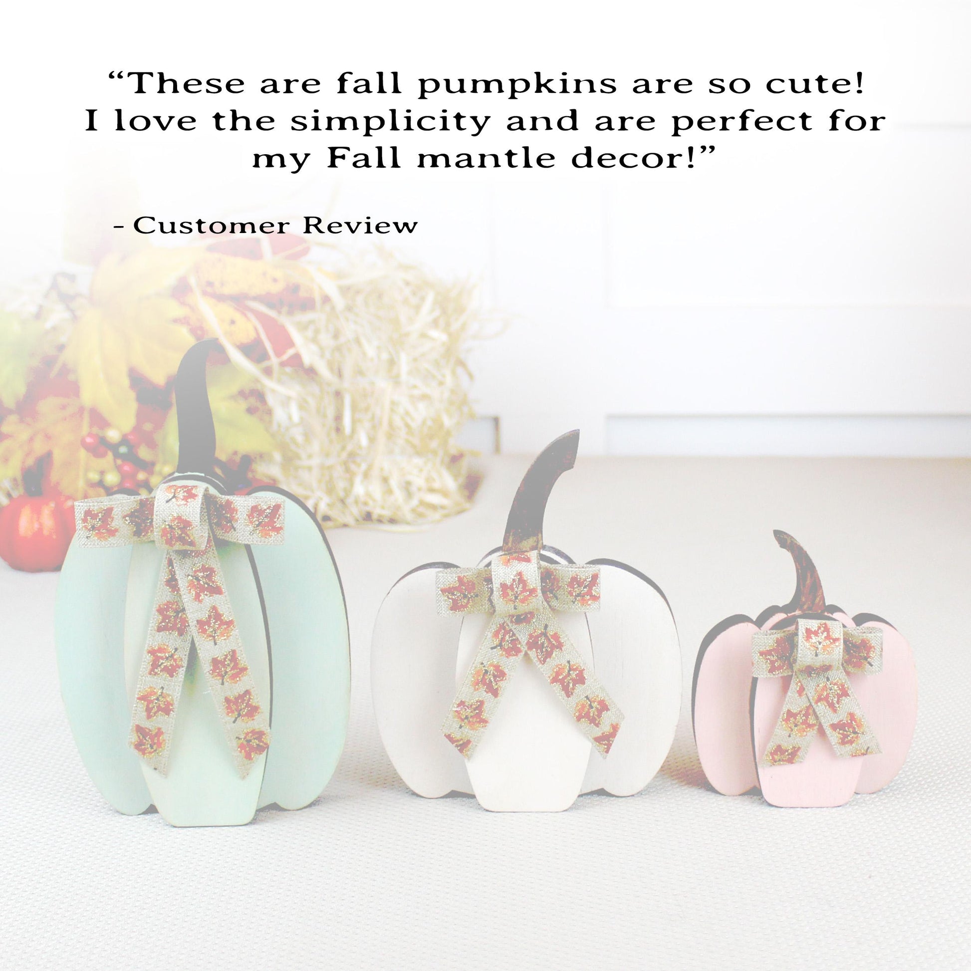 Set of 3 Pumpkin Shelf Sitters – Round or Straight Style, Personalized Fall Pumpkins, 1" Thick Wooden Mantel Decor, Soft, Cozy Autumn Charm