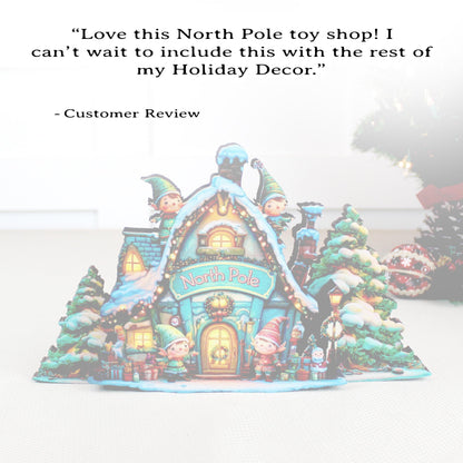 Santa’s North Pole Workshop Shelf Sitter – Personalized Multi-Layer Wooden Christmas Village Decor, Storybook Glow for Your Mantel